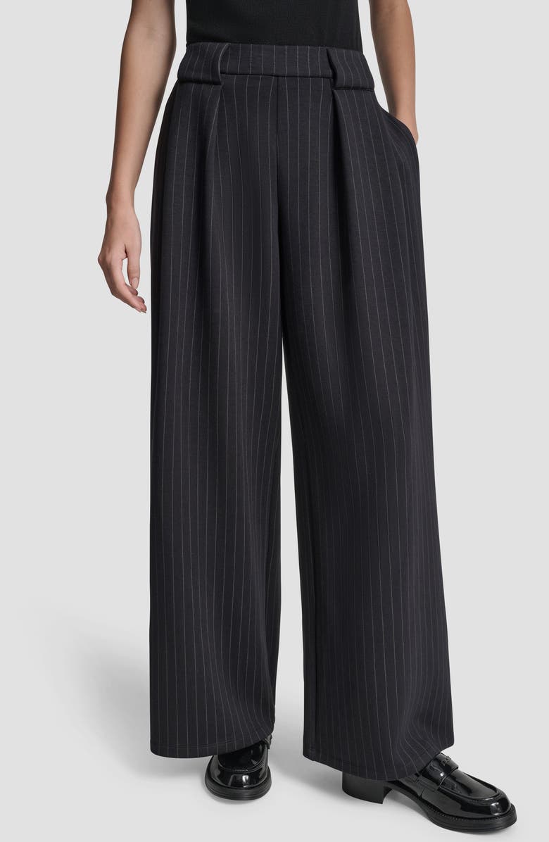 Pinstripe Pleat Front Wide Leg Pants