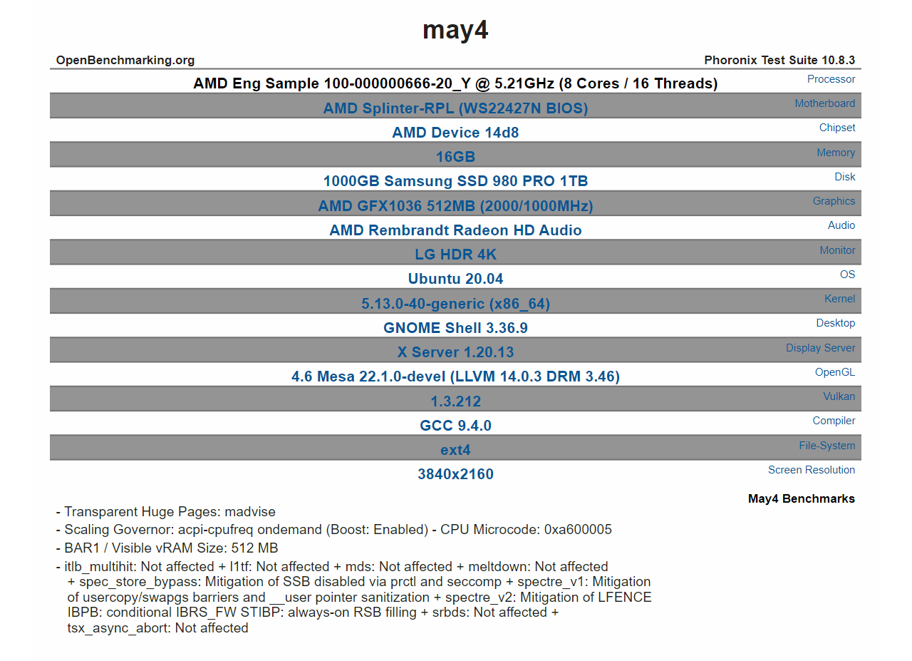 Shot from OpenBenchmarking.org of the AMD Zen 4 CPU