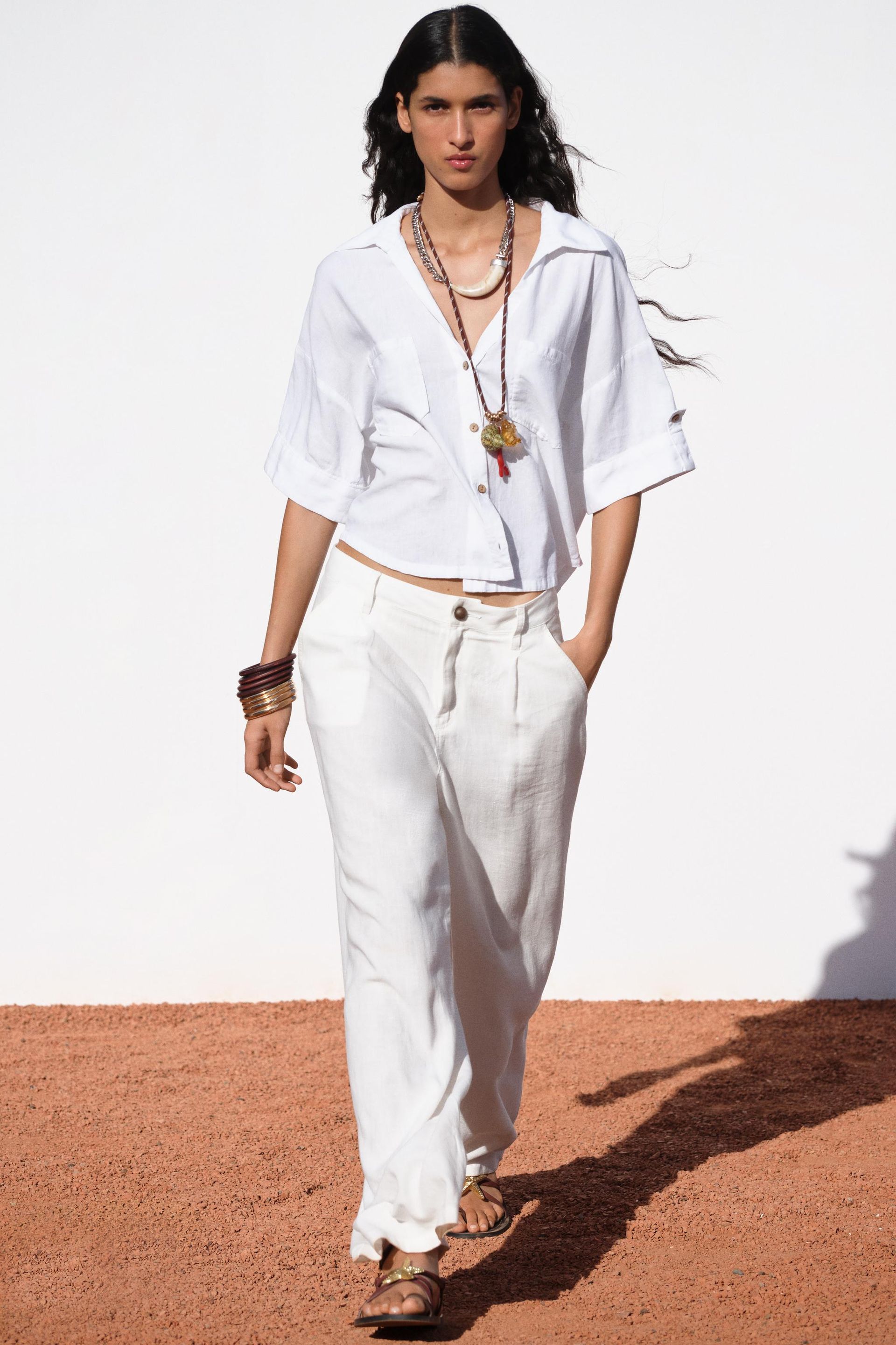 Linen Blend Cropped Shirt