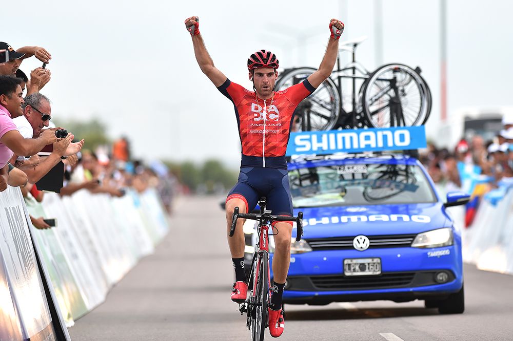 Peter Koning (Drapac) celebrates his Tour de San Luis stage win