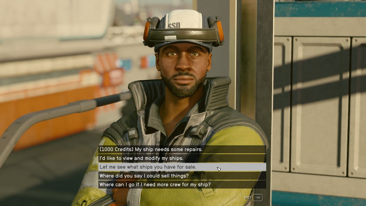 Starfield selling ships dialogue option