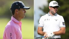 Billy Horschel stares on whilst Corey Conners hits his shot