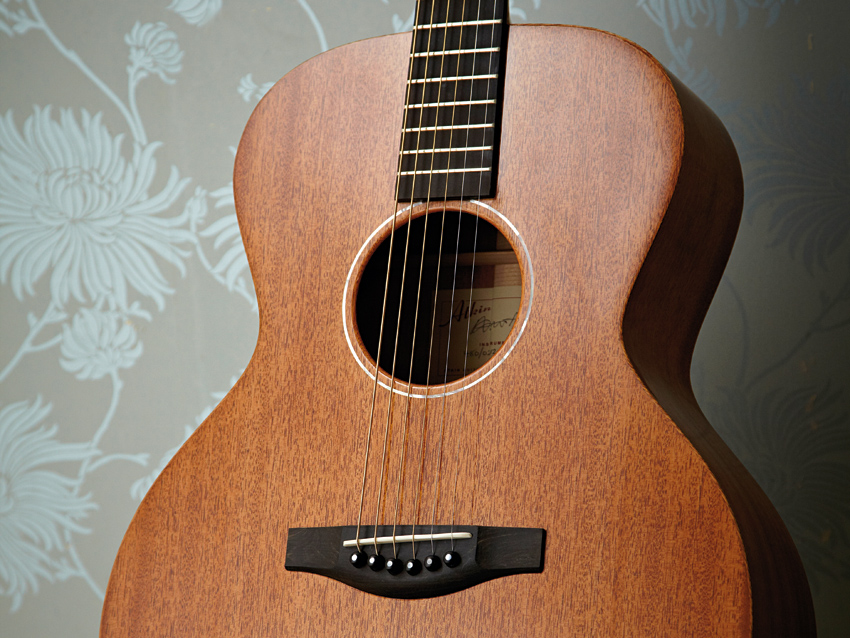 The Atkin AA AM Special&#039;s narrow pearl soundhole ring tops off a subtle aesthetic approach.