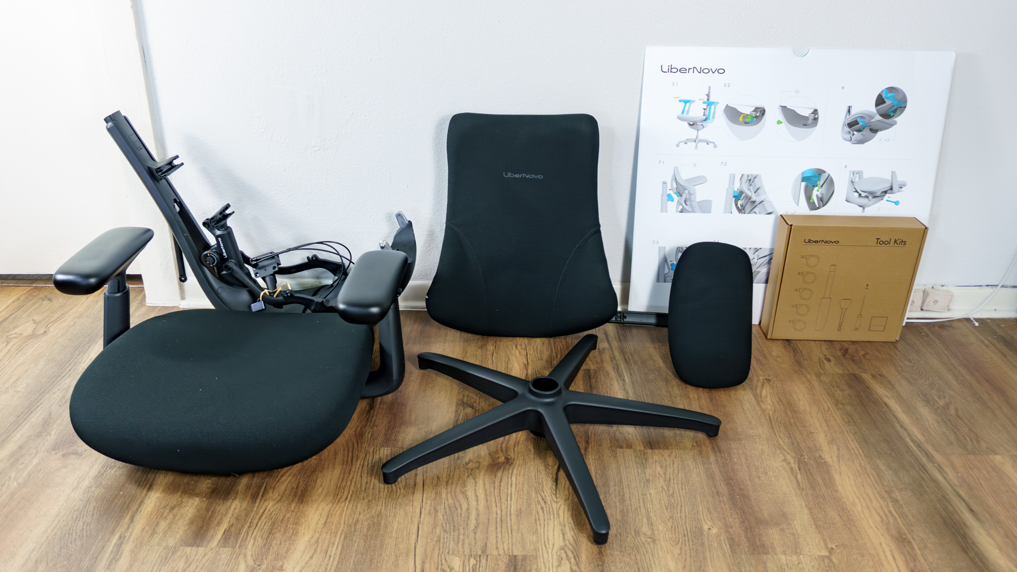 The LiberNovo Omni SE office chair unboxed on the floor