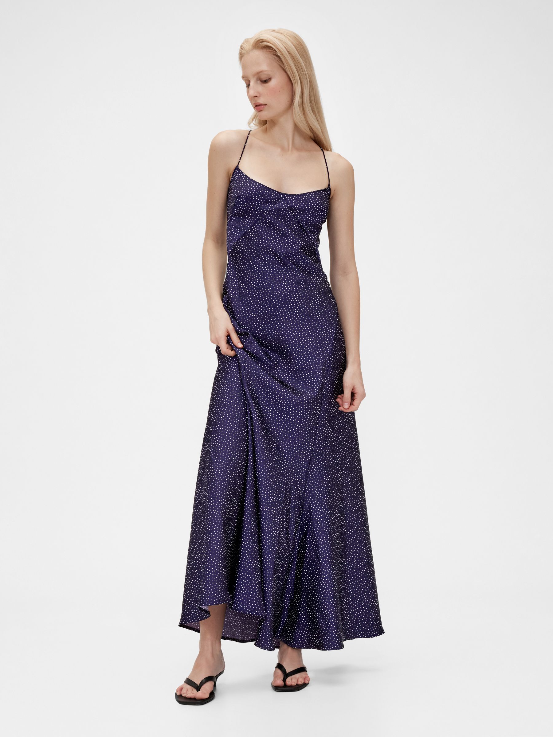 Gapstudio Blue Dot Satin Slip Maxi Dress