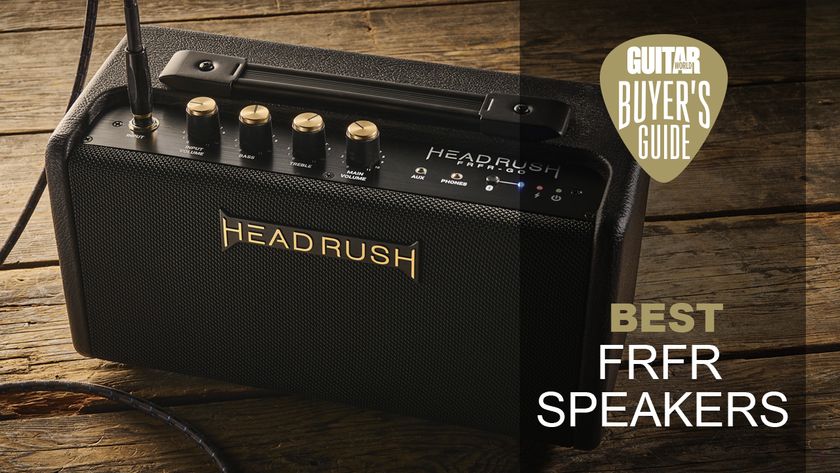 A HeadRush FRFR-Go FRFR speaker on a wooden floor