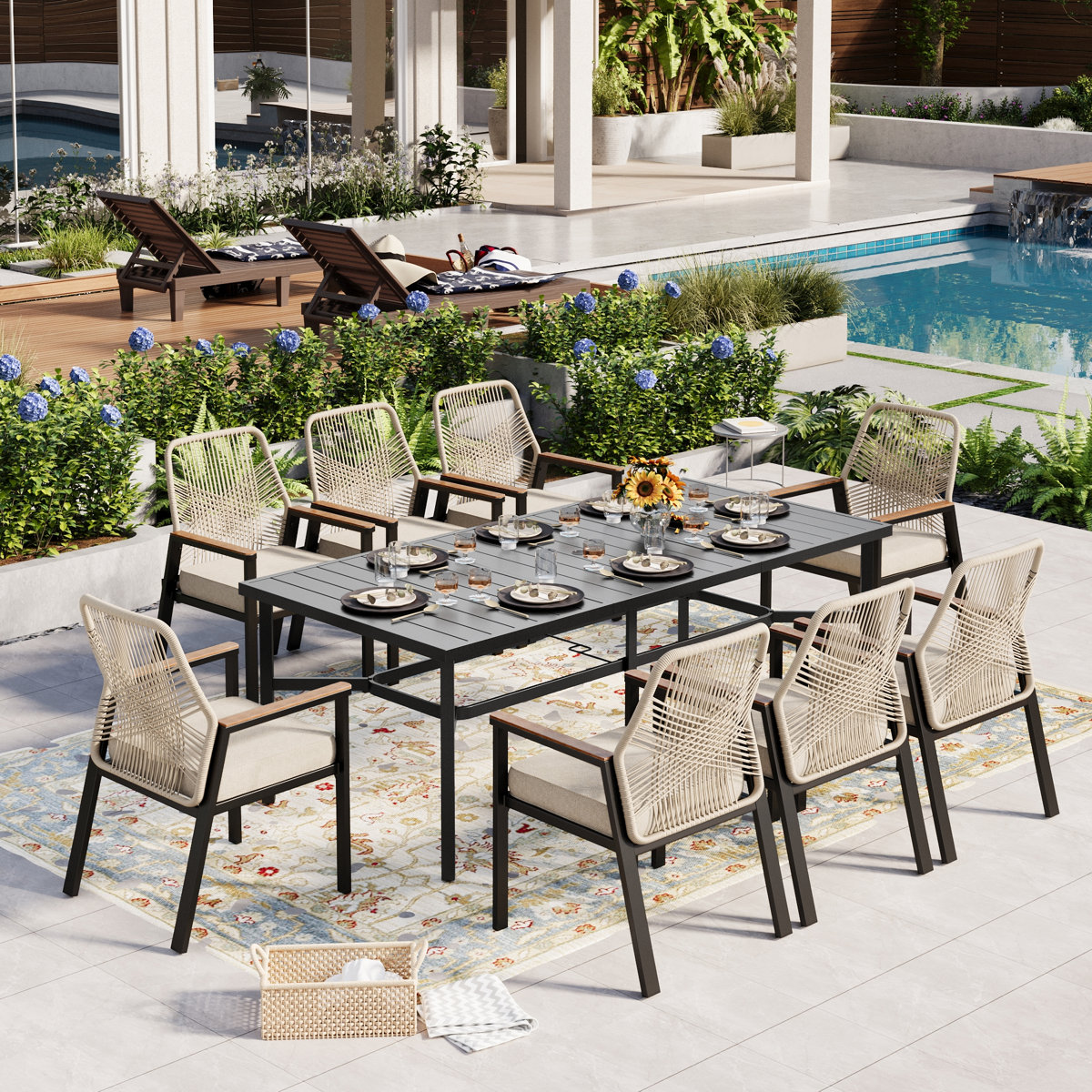 Bayou Breeze Dayshanay Rectangular 8 - Person 82.7'' L Outdoor Patio Dining Set With 8 Rattan Chairs &amp;amp; Reviews | Wayfair