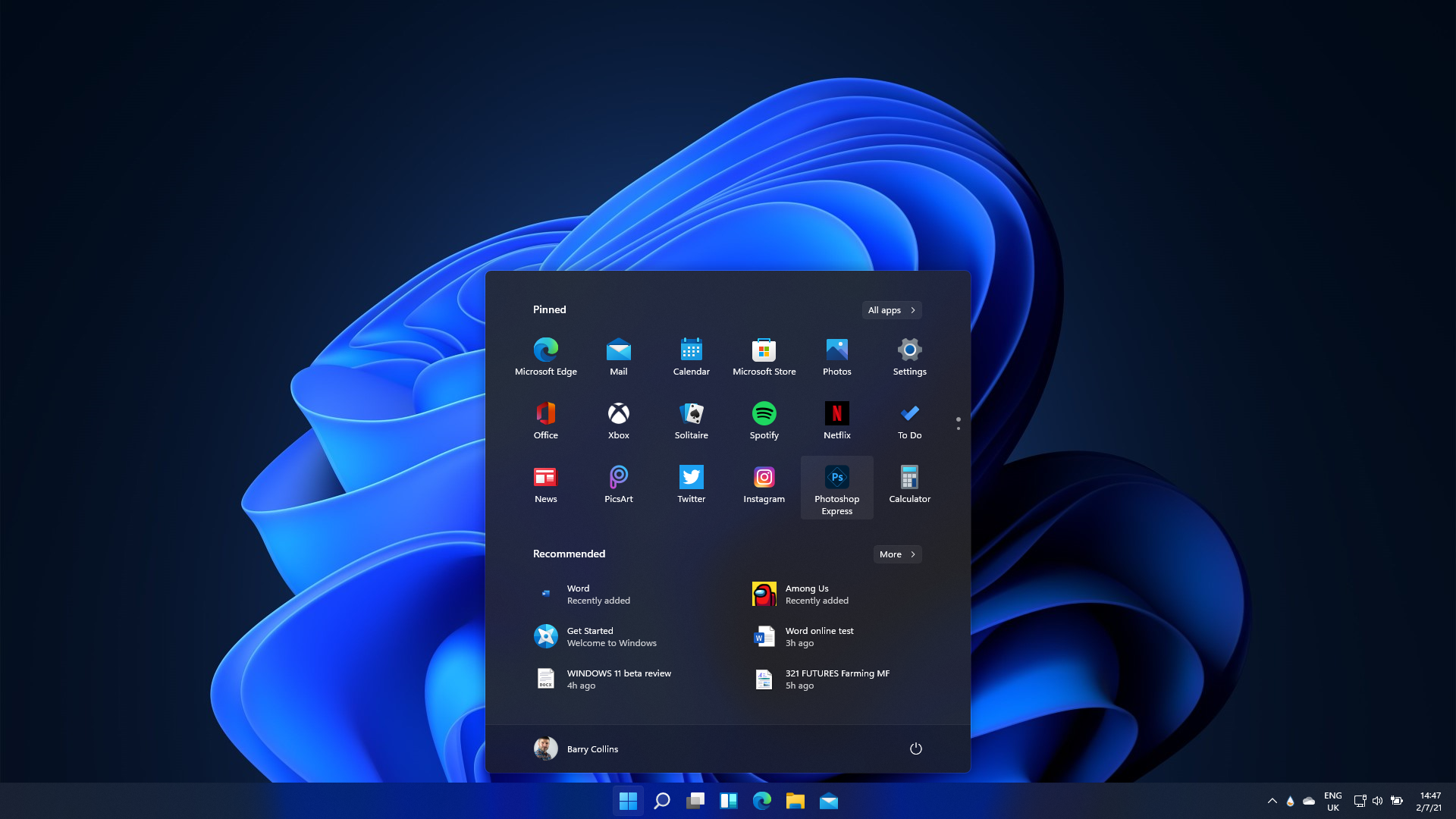A screenshot of the Windows 11 Start Menu