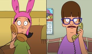 Bob's Burgers Louise and Gayle talking side by side on the phone