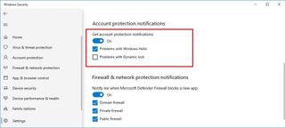 Account Protection custom notifications settings