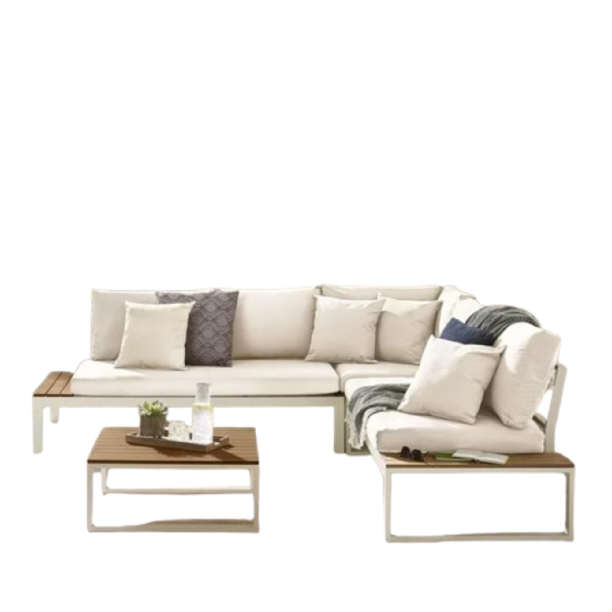 Furniturebox Dubai 6 Seater Outdoor Corner Sofa with Wood-Effect Tables