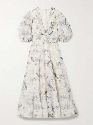Belted Pleated Printed Chiffon Midi Dress