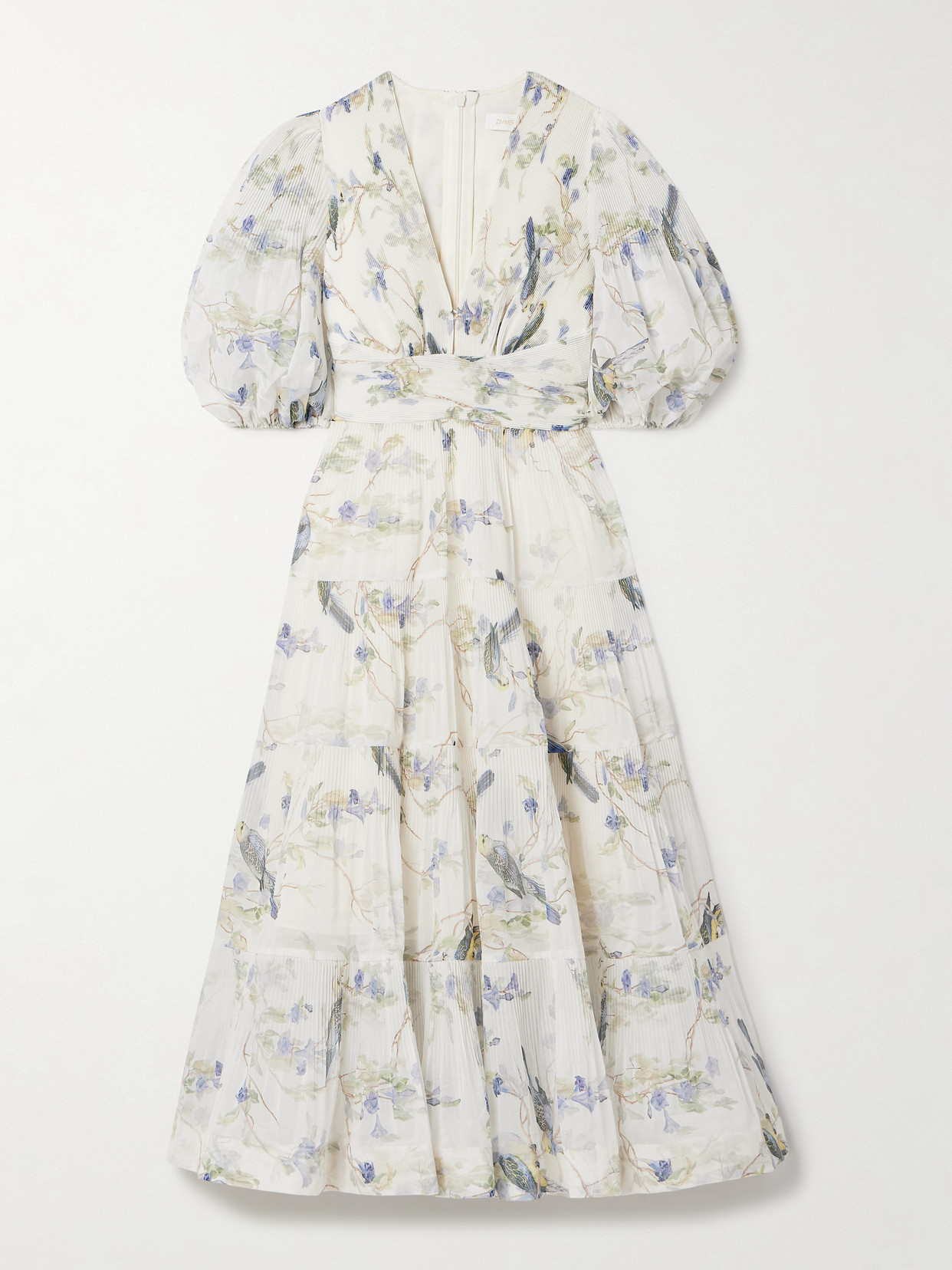 Belted Pleated Printed Chiffon Midi Dress