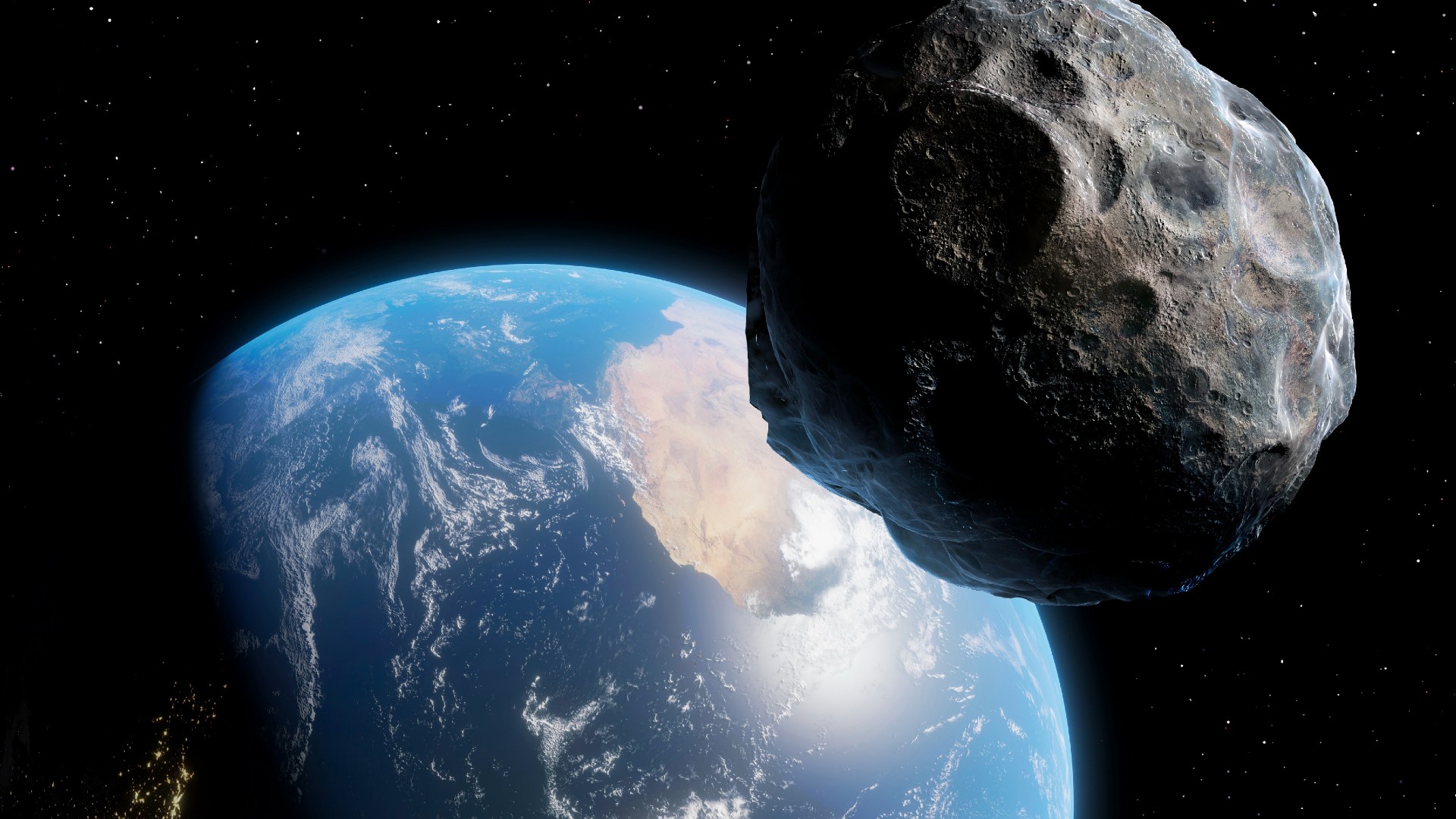 a large lumpy rock speeding through space towards earth