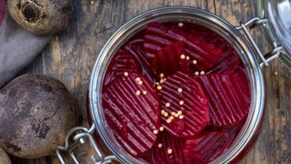 Beetroot sliced in glass jar