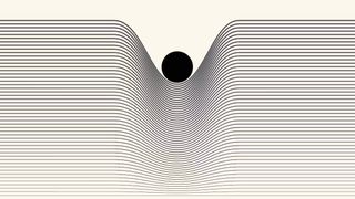 horizontal black lines are curved downward where a black ball intrudes