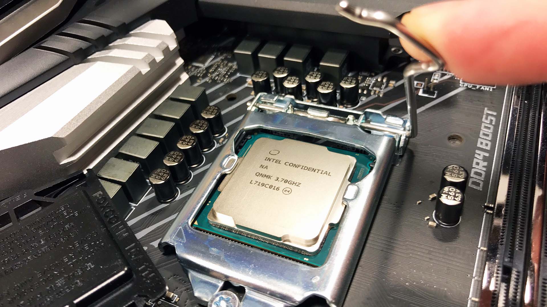 Image of a seated CPU on a motherboard