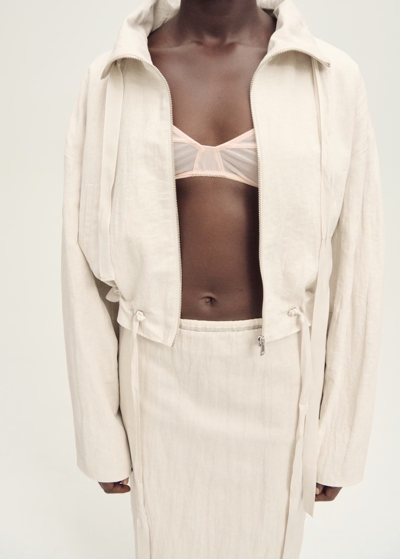 MANGO, Linen-Blend Cropped Jacket 