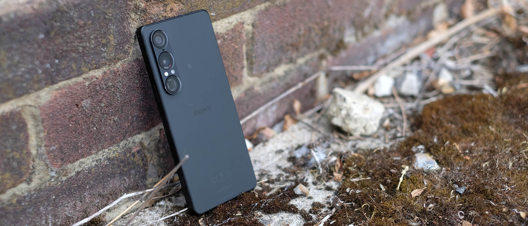 The Sony Xperia 1 VII resting on a wall