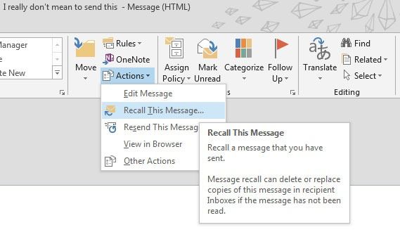 how to recall an email in outlook 2016