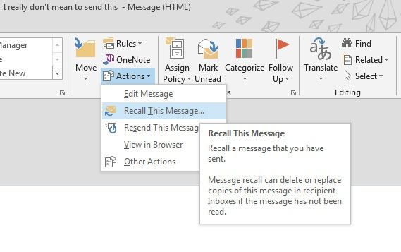 how to recall a message in outlook for mac