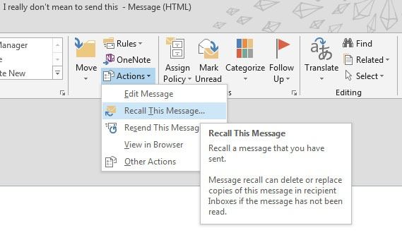 how to recall sent message in new outlook