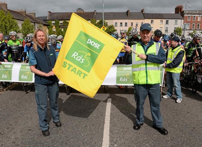 Siobhan Sweeney and Aidan O'Neill from the Listowel Post Office get ready for the start