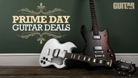 A pair of Guild electric guitars with a logo that reads 'Prime Day Guitar Deals'.