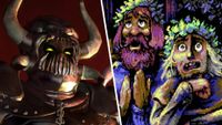 Left: Sarevok from Baldur's Gate. Right: peasants from Skald
