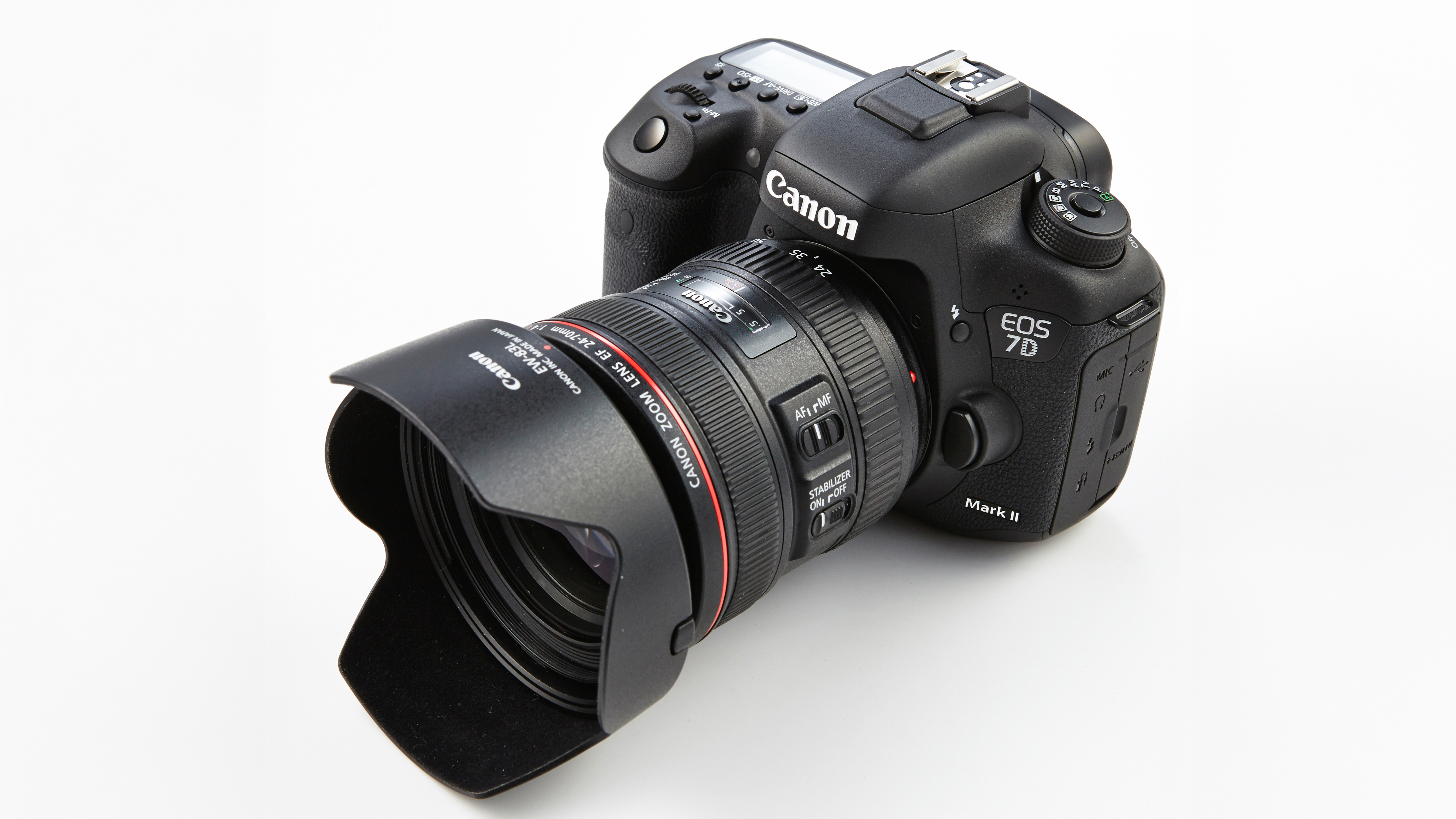 Canon EOS 7D Mark II on a white surface