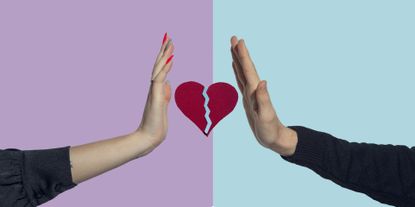 Woman's and Man's hands representing relationship breakup. Digital composite. Breaking up during mercury retrograde