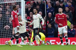 Liverpool’s Mohamed Salah celebrates scoring their fourth goal