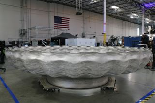 A piece of 3D-printed metal at Relativity Space that was created to test 3D-printing techniques.