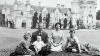 The Queen and Prince Philip outside Balmoral with Prince Charles, Andrew and Princess Anne