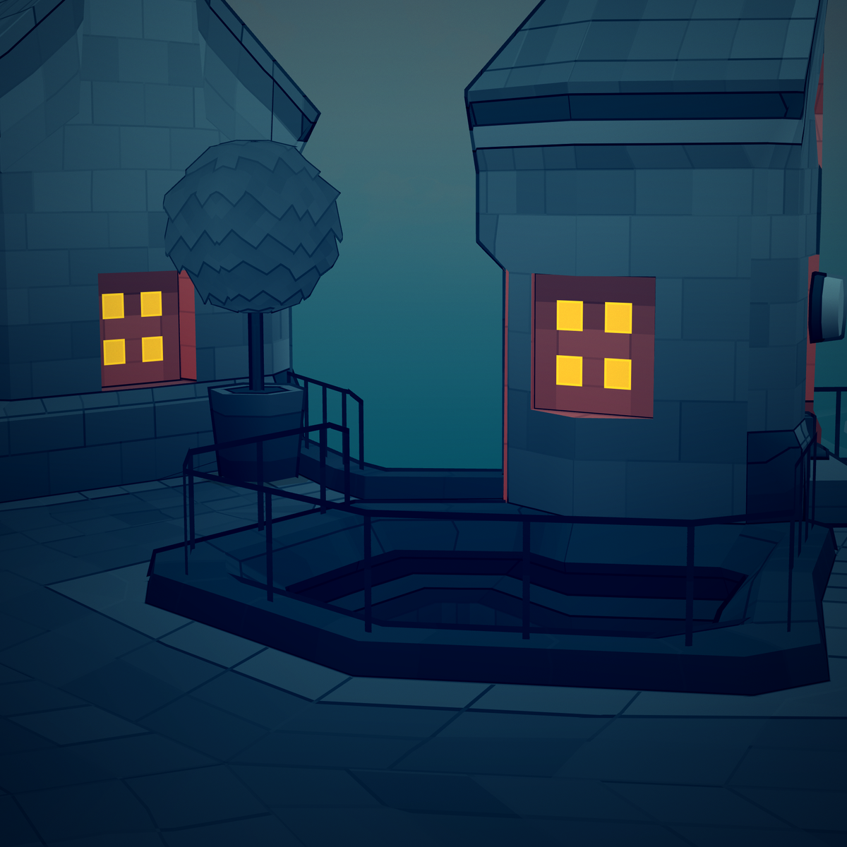 Townscaper town at night