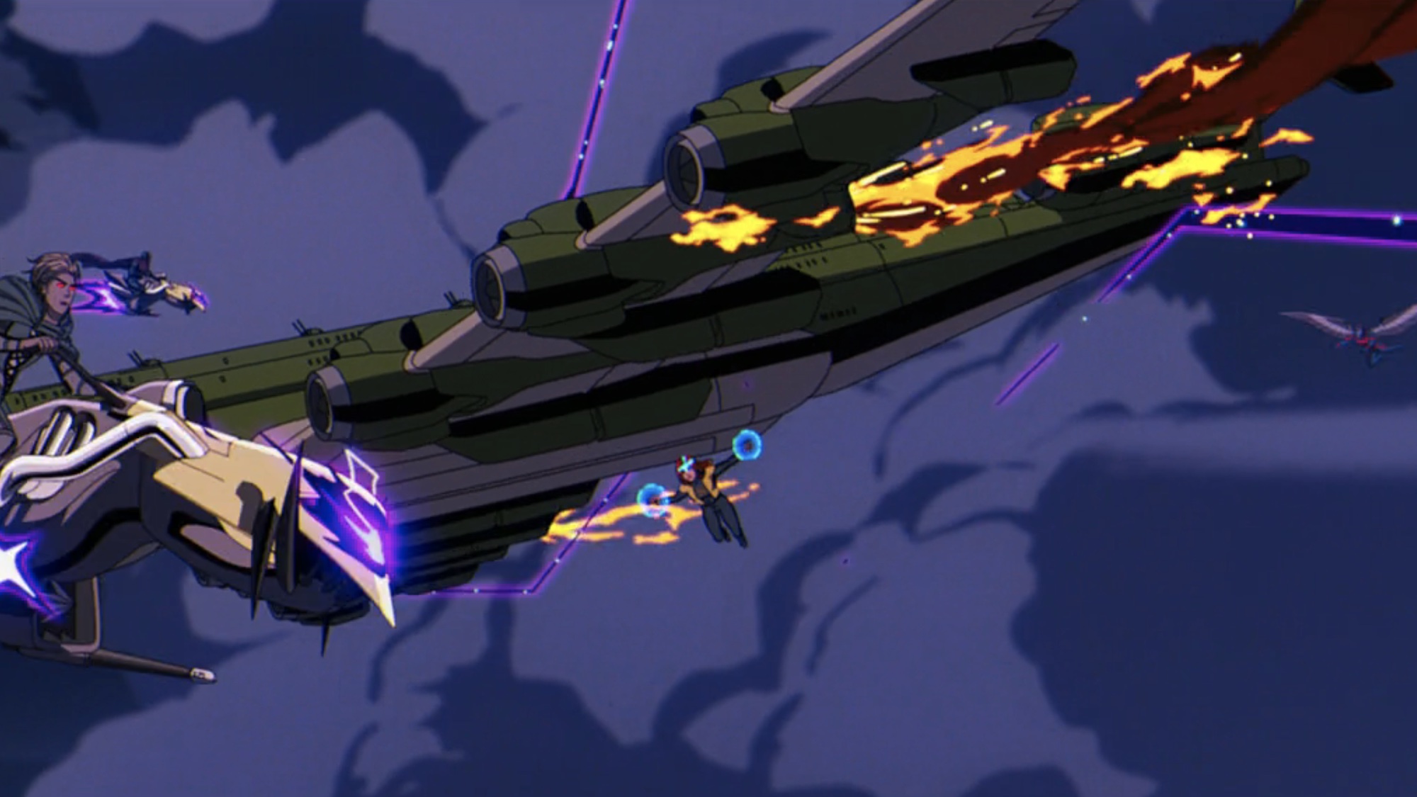 Jean and Archangel fighting in the skies.