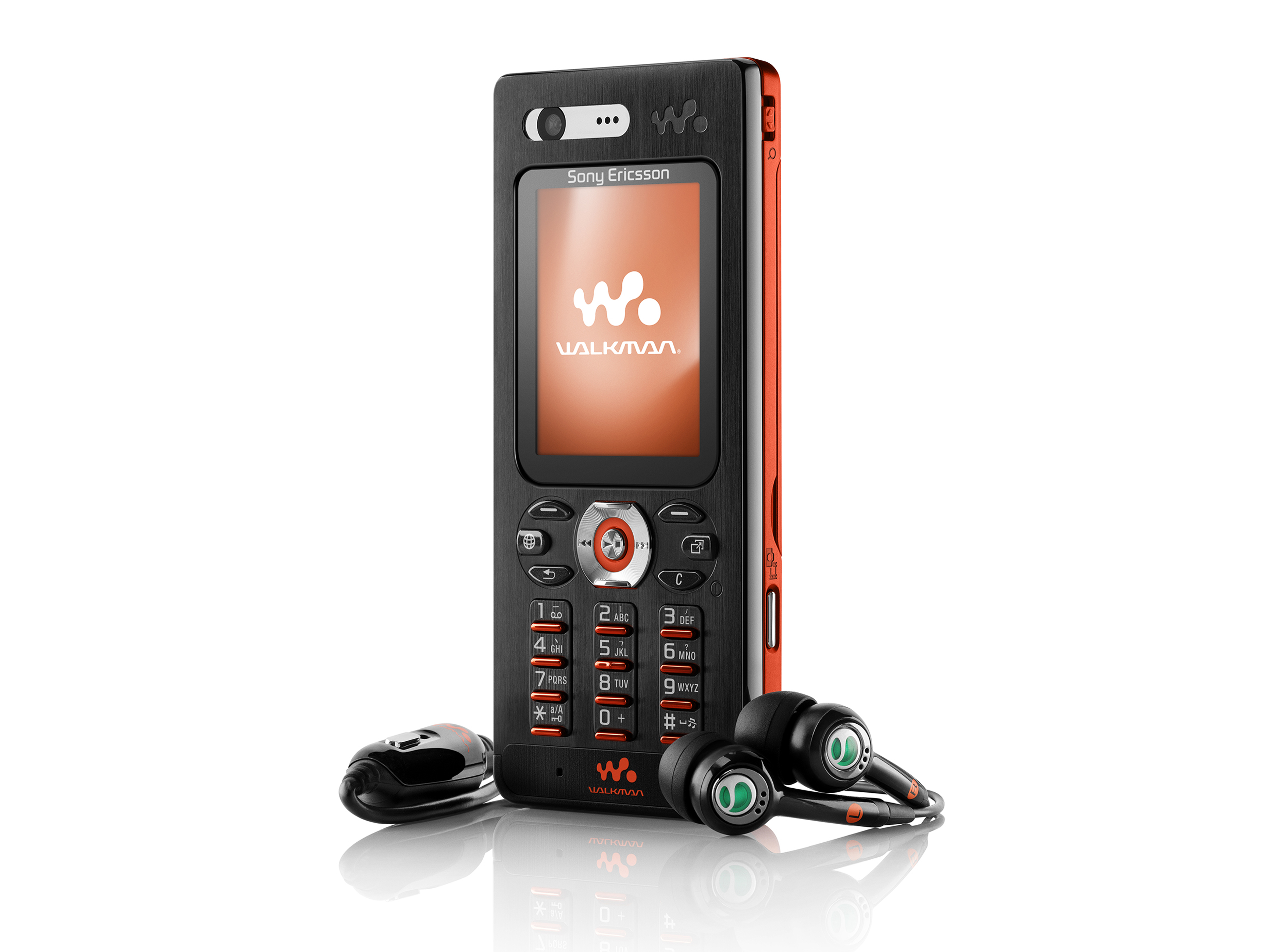 A model holds the new Sony Ericsson W880i mobile phone at the