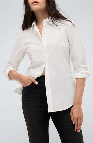 Fitted Cotton Blend Button-Up Shirt