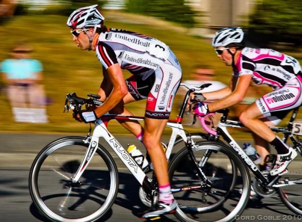 United Health Care Pro Cycling's Adrain Hegyvary and Garneau Evolution's Geoff O'Toole on the brief two-block uphill jaunt of the criterium.
