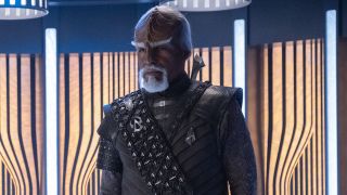 Michael Dorn's Worf standing inside transporter room in Star Trek: Picard Season 3