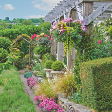 Garden path with flower beds on each side