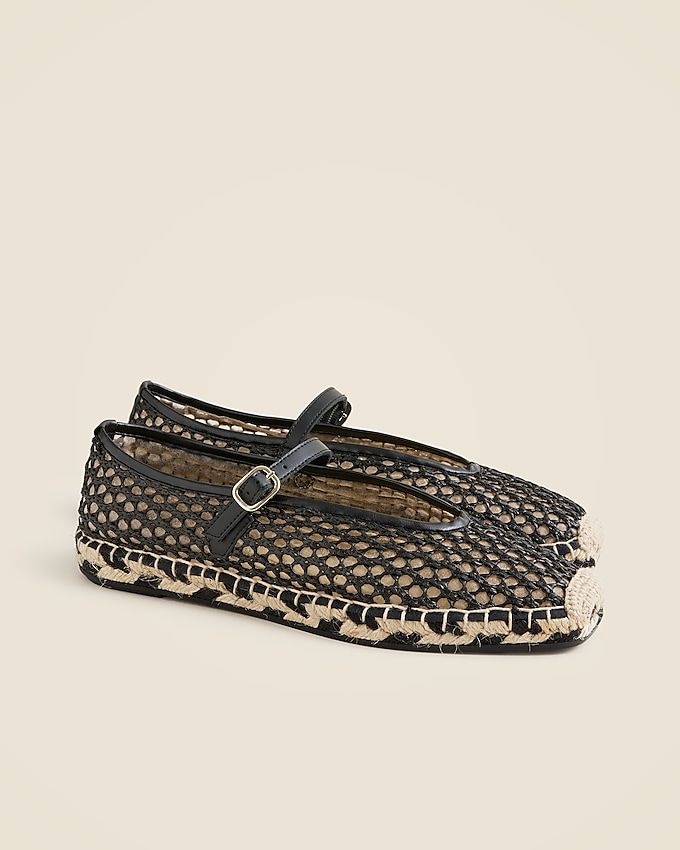 Made-In-Spain Woven Mary Jane Espadrille Flats in Faux Raffia