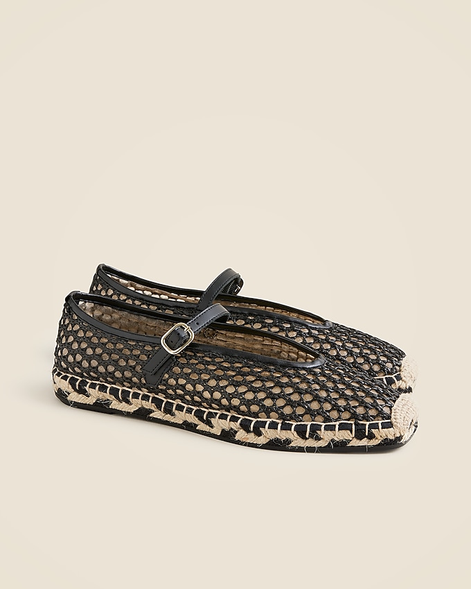 Made-In-Spain Woven Mary Jane Espadrille Flats in Faux Raffia