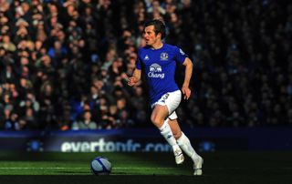 Leighton Baines on the ball for Everton against Chelsea in 2011.