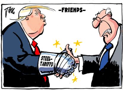 Political cartoon World Trump trade war steel tariffs