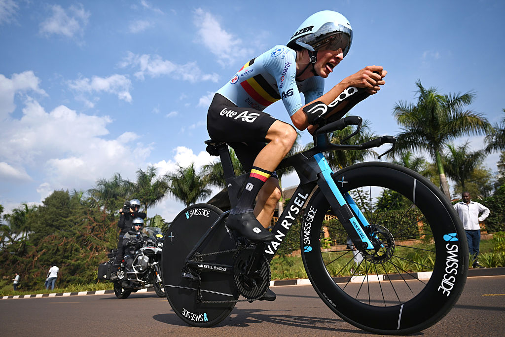 KIGALI, RWANDA - SEPTEMBER 23: Seff Van Kerckhove and Team Belgium competes during the 98th UCI Cycling World Championships Kigali 2025 - Men Junior Individual Time Trial a 22.6km race from Kigali to Kigali on September 23, 2025 in Kigali, Rwanda. (Photo by Dario Belingheri/Getty Images)