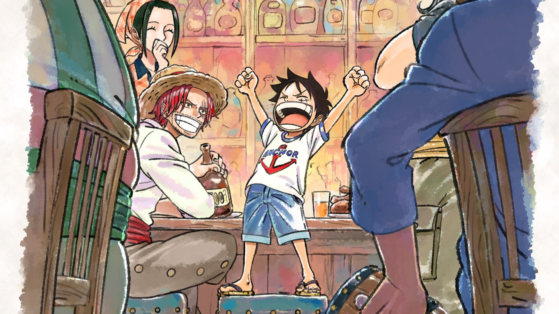 Monkey D. Luffy in a Windmill Village bar in The One Piece 