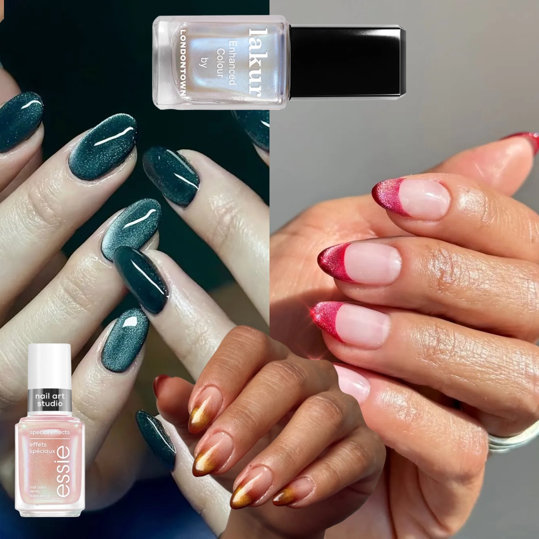 collage of chrome nails 