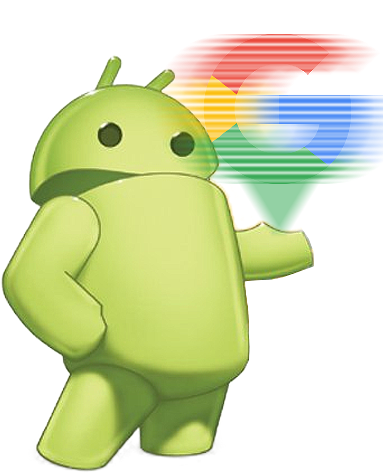 Android Central's LLoyd with a projection with a Google logo