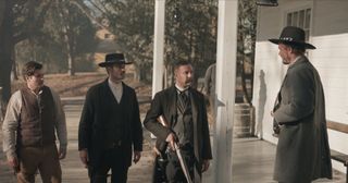 Wyatt with his brothers and Doc Holliday preparing for the infamous fight.